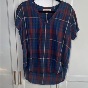 Cloth & Stone Blue and Red Plaid Blouse NWOT